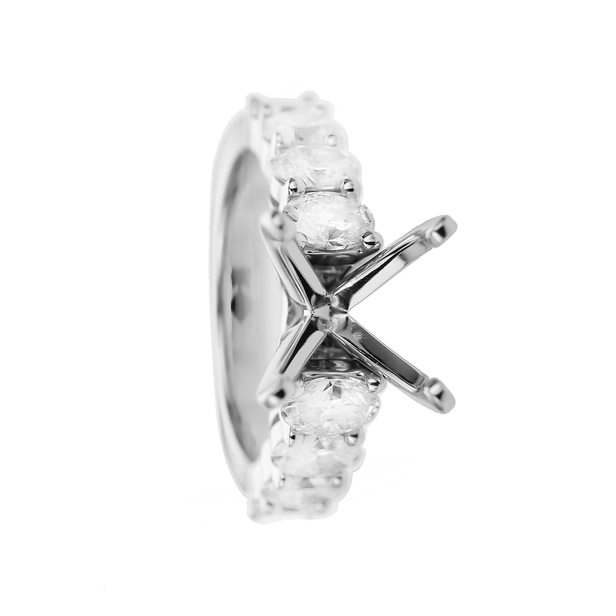 18K White Gold Semi Mount Diamond Ring with Oval Diamonds and Euro Shank