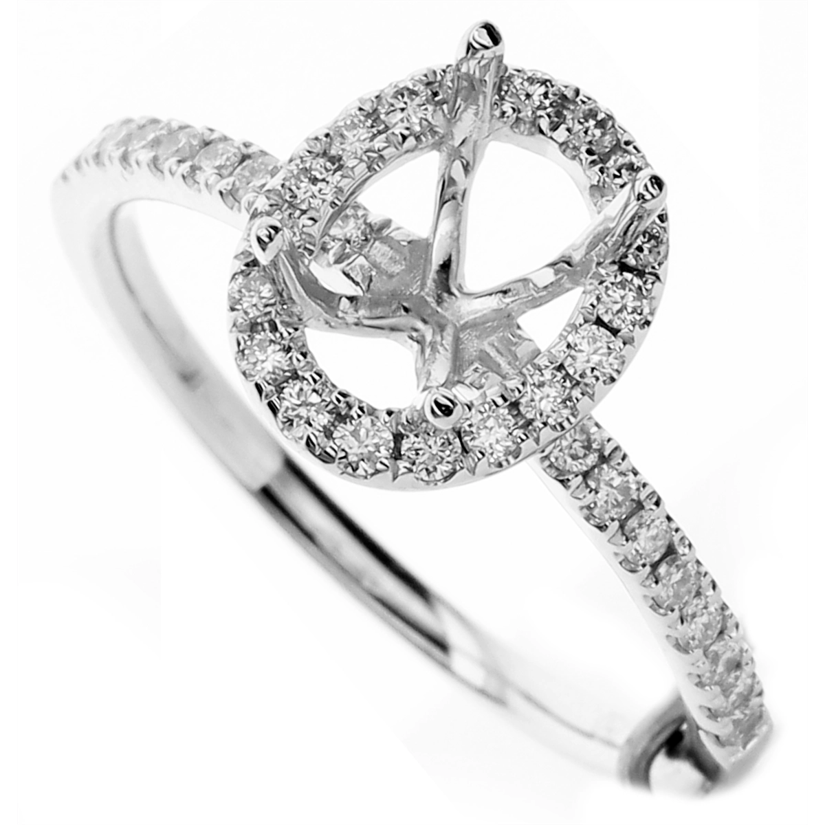 18K White Gold Semi Mount Diamond Ring with Oval Halo