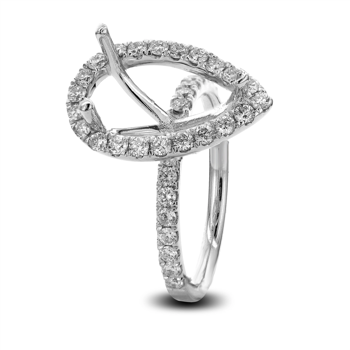 18K White Gold Semi Mount Diamond Ring with Pear Halo