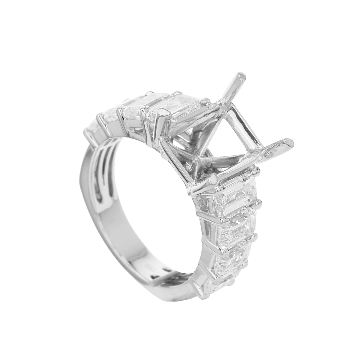 18K White Gold Semi Mount Emerald Cut Diamond Ring with Euro Shank