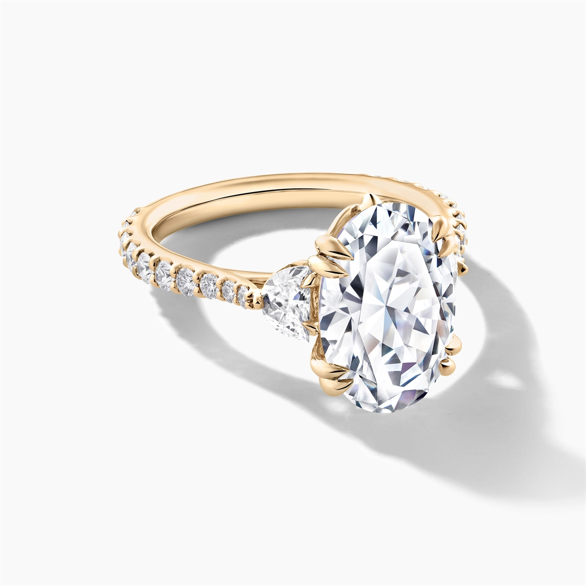 18K Yellow Gold Diamond Semi-mount Ring, Half Moon and Rounds, Oval Cut Center