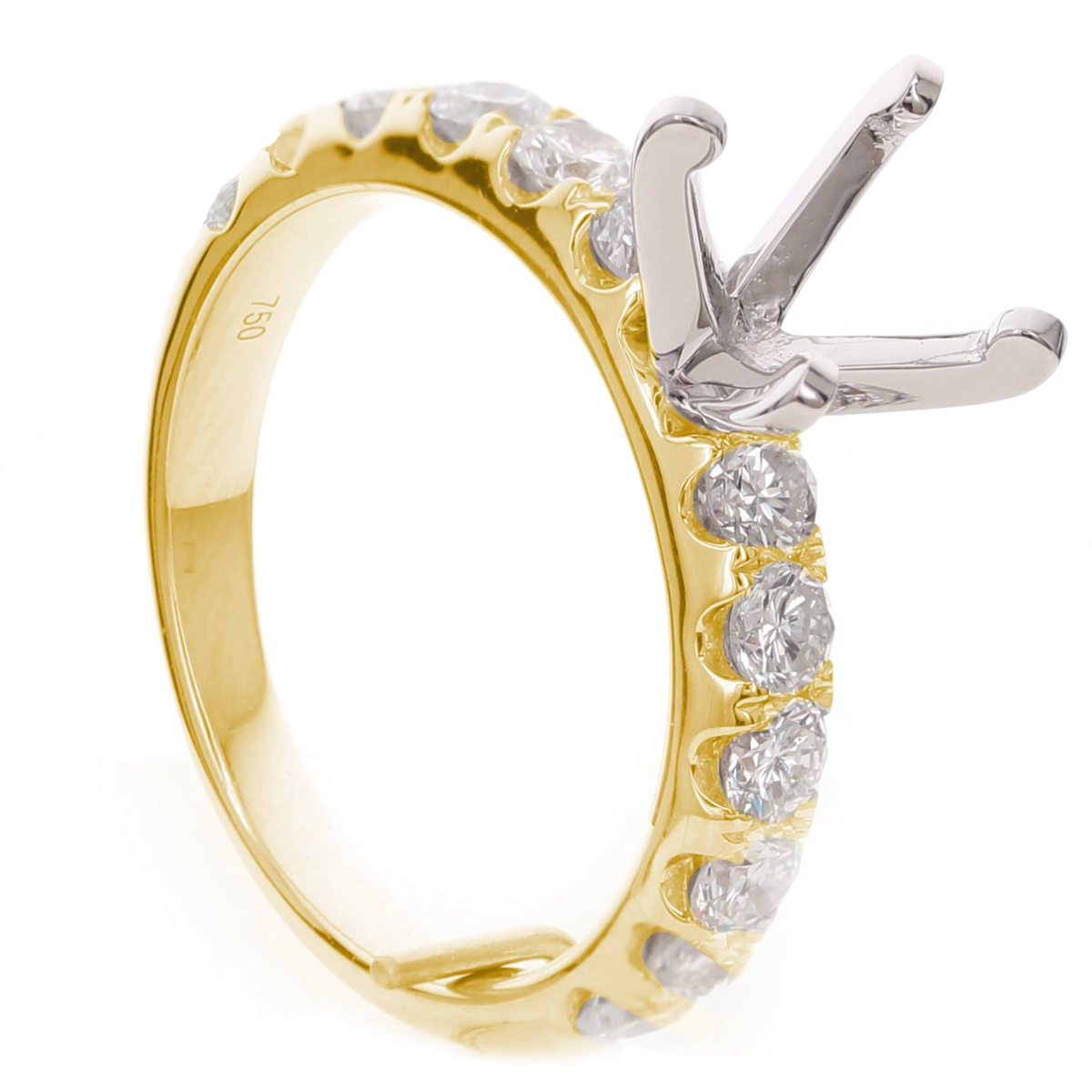 18K Yellow Gold Semi Mount Diamond Ring with White Gold Prong Head