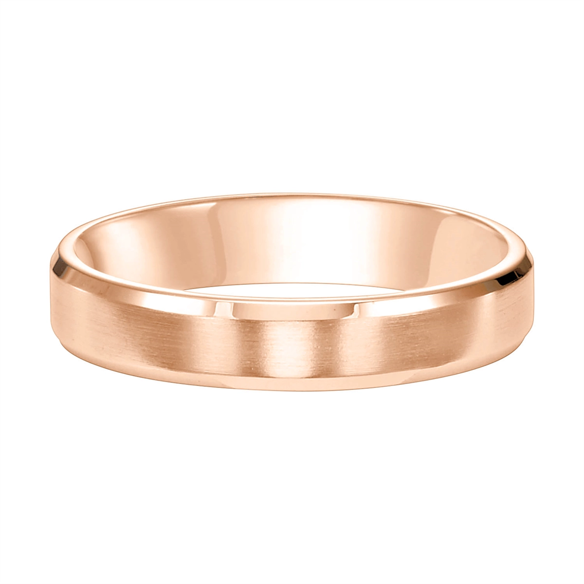 4.5mm 14K Rose Gold Beveled Edge Wedding Band with Brushed Finish