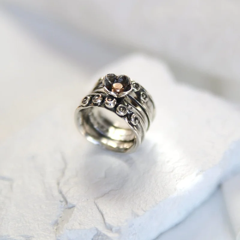 Wide Nordic with Rose Gold Ball in Flower Ring