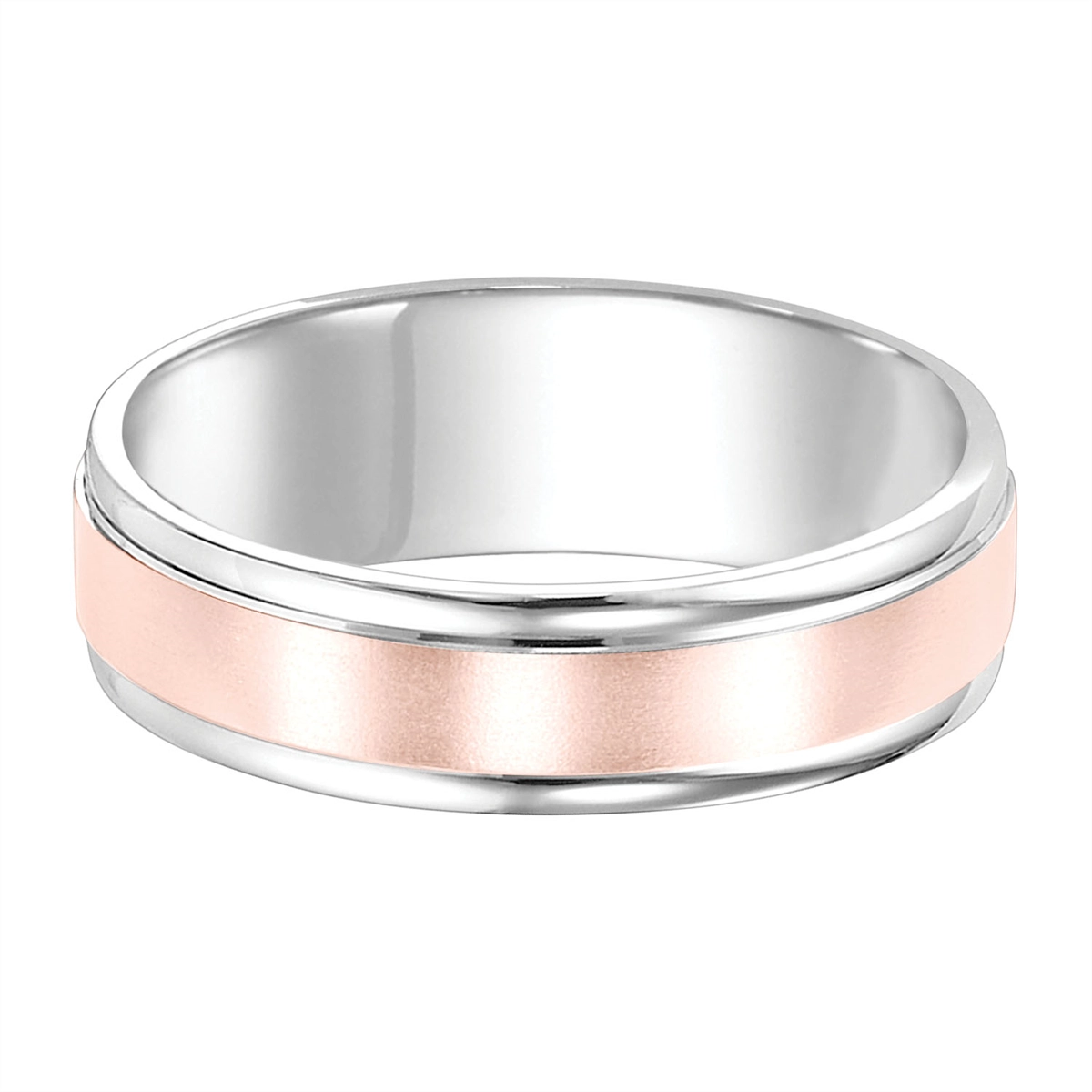 5mm 14K White & Rose Gold Wedding Band with Brushed Center and Polished Round Edges