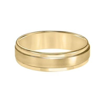 5mm 14K Yellow Gold Wedding Band with Brushed Center and Polished Round Edges