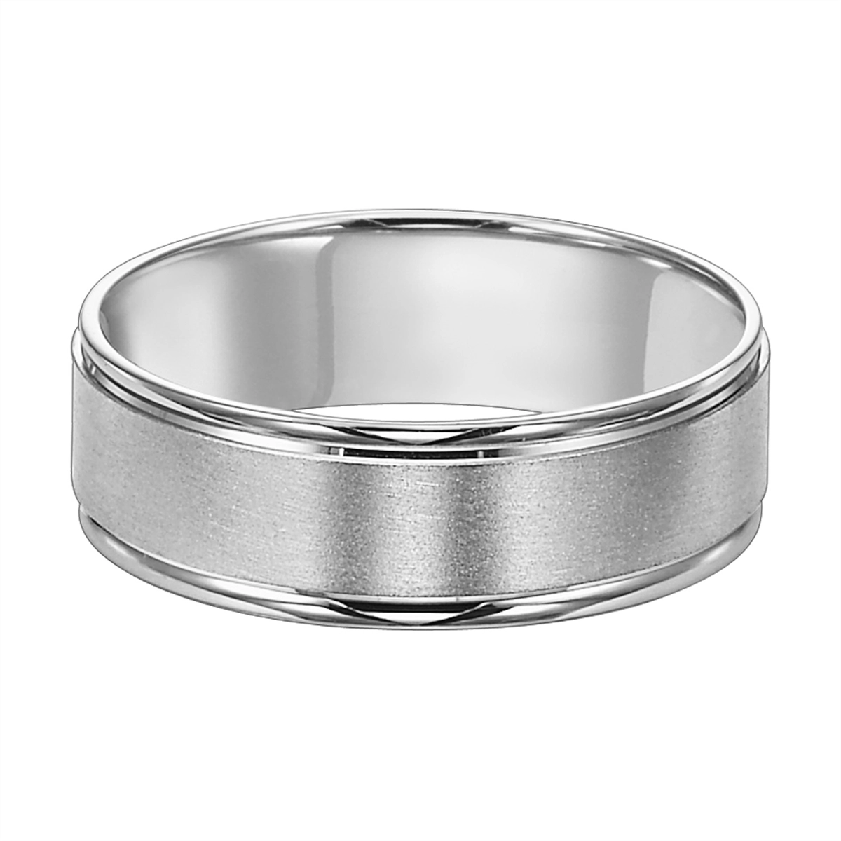 6mm 14K White Gold Wedding Band with Brushed Center and Polished Round Edges