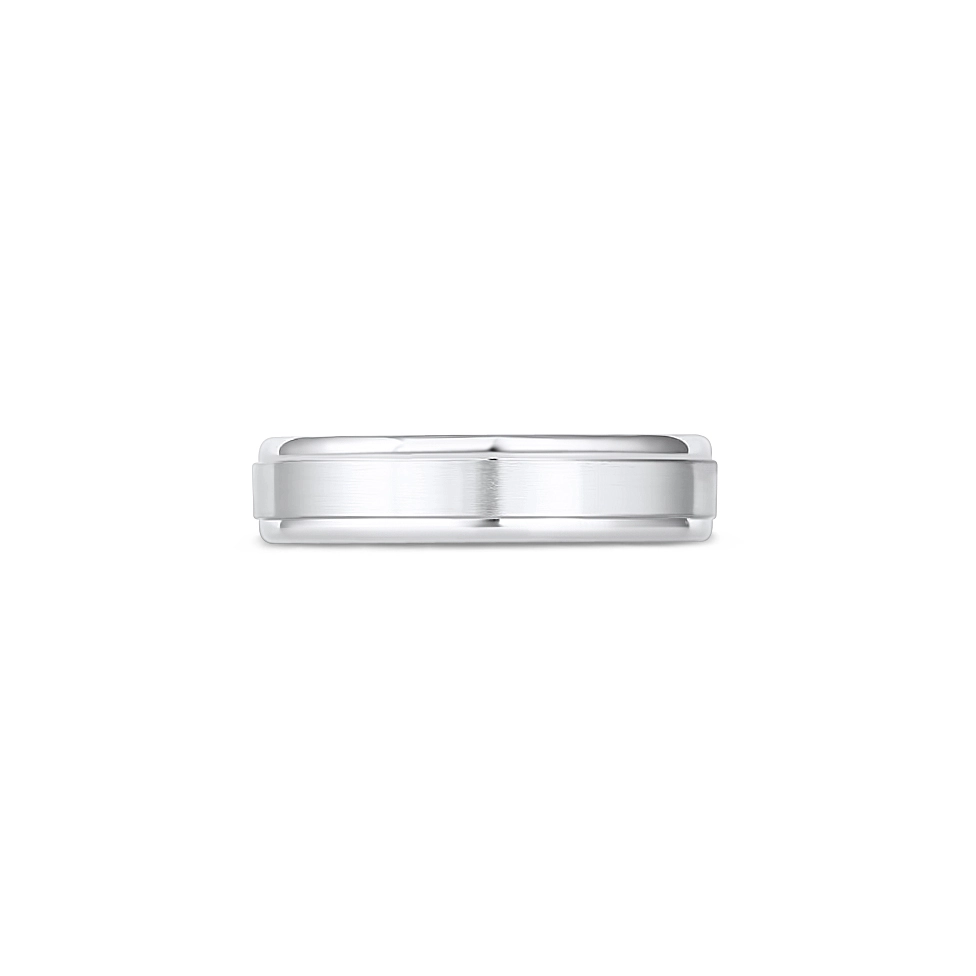 6mm 14K White Gold Wedding Band with Brushed Center and Polished Round Edges - Size 13.5