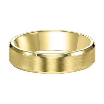 6mm 14K Yellow Gold Beveled Edge Wedding Band with Brushed Finish Center