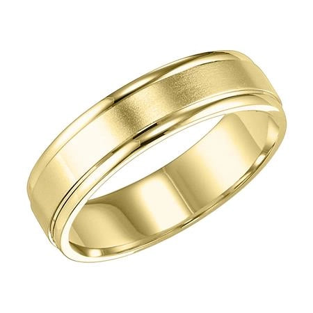 6mm 14K Yellow Gold Wedding Band with Brushed Center and Polished Round Edges