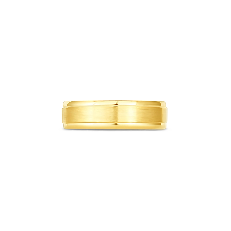 6mm 14K Yellow Gold Wedding Band with Brushed Center and Polished Round Edges