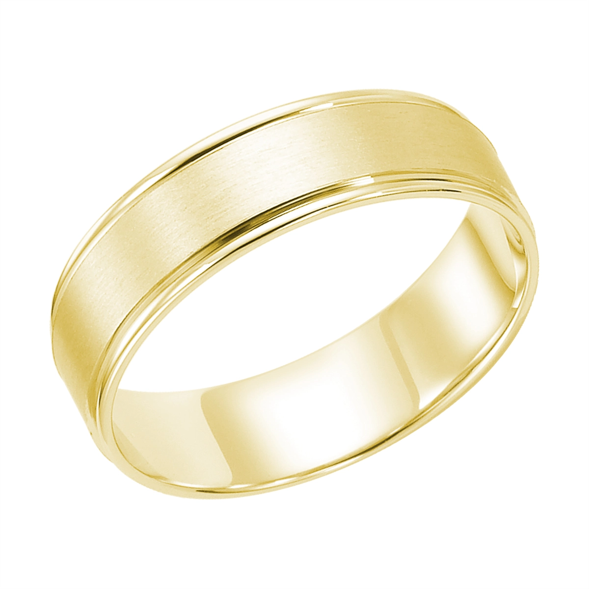 6mm 14K Yellow Gold Wedding Band with Brushed Center and Polished Round Edges