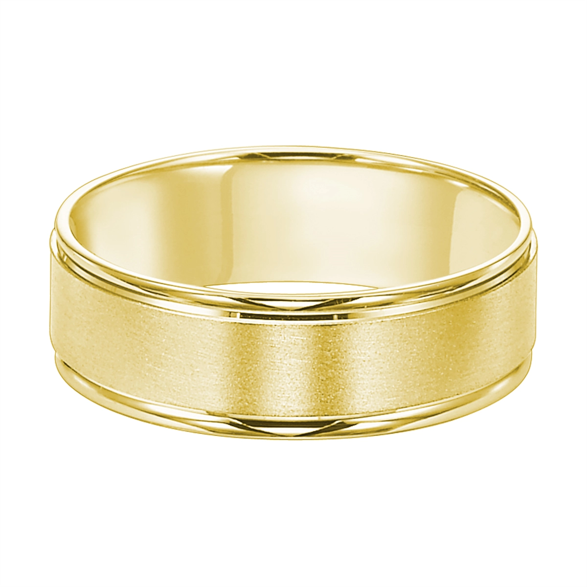 6mm 14K Yellow Gold Wedding Band with Brushed Center and Polished Round Edges