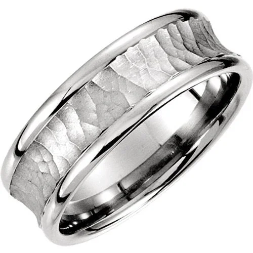 7.5mm 14k White Gold Fancy Carved Band Sizes 4 to 14