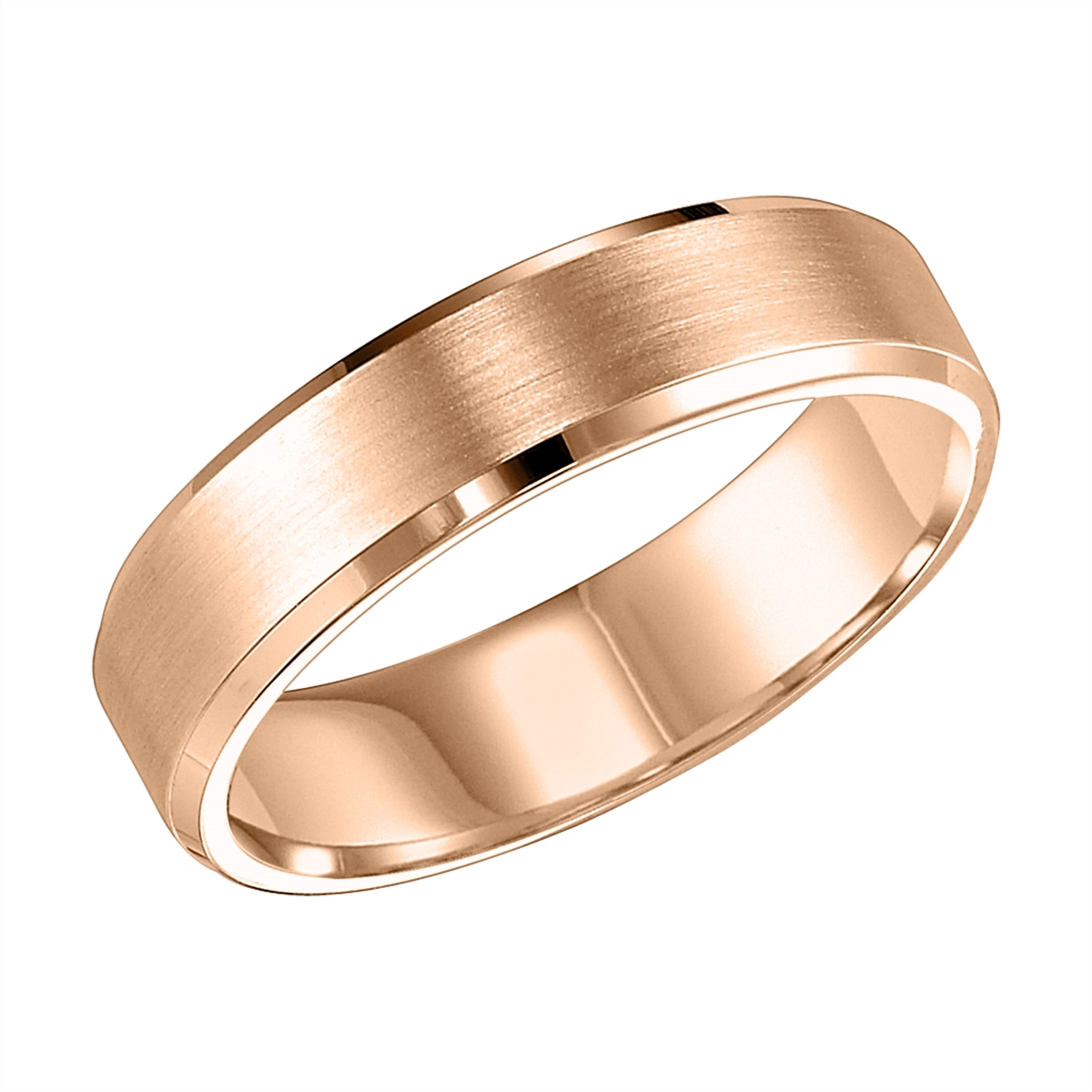 7mm 14K Rose Gold Beveled Edge Wedding Band with Brushed Finish