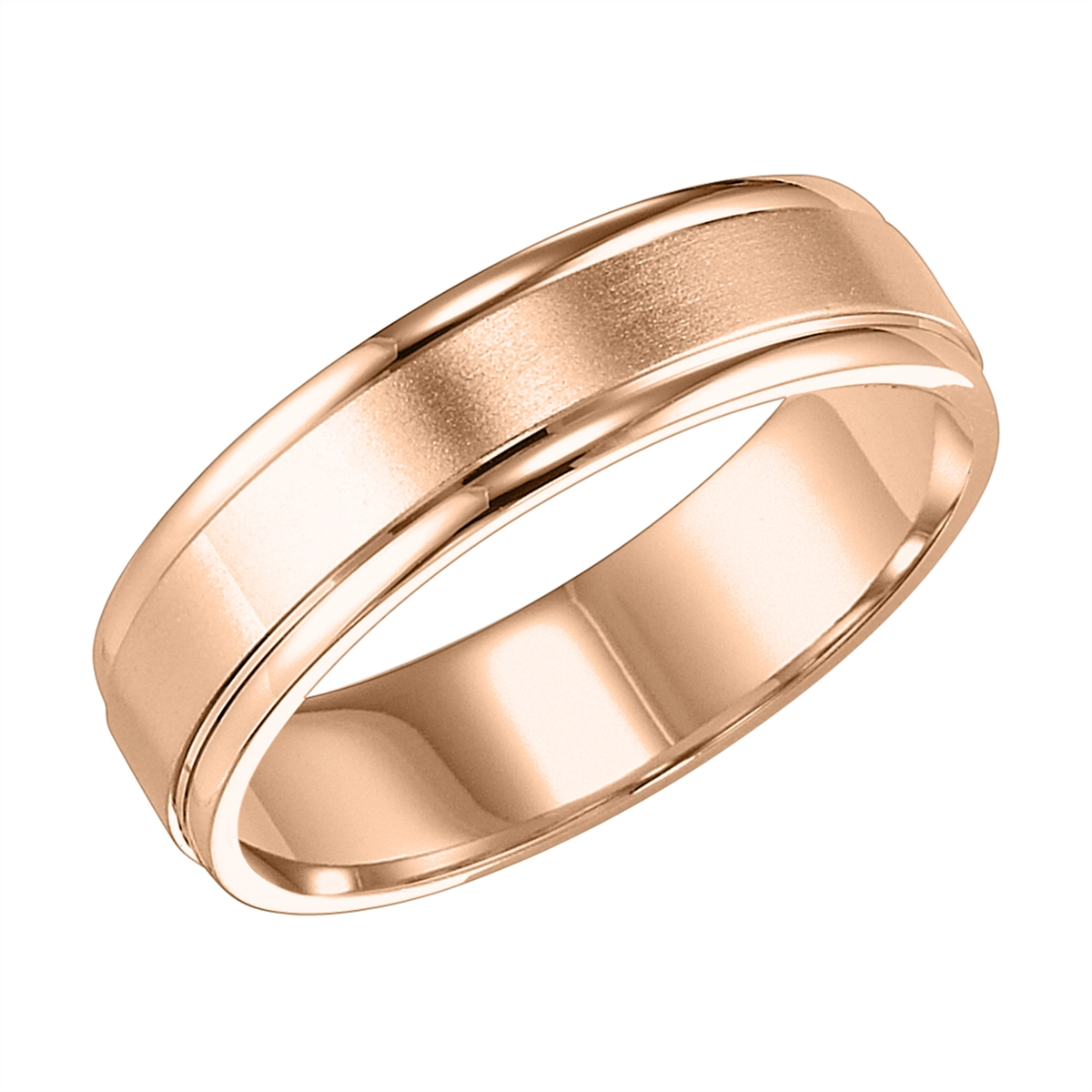 7mm 14K Rose Gold Wedding Band with Brushed Center and Polished Round Edges