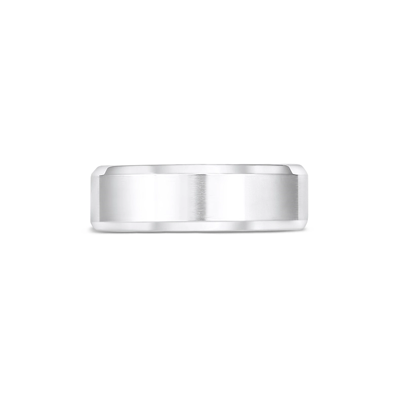 7mm 14K White Gold Beveled Edge Wedding Band with Brushed Finish