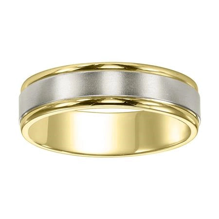 7mm 14K Yellow & White Gold Wedding Band with Brushed Center and Polished Round Edges