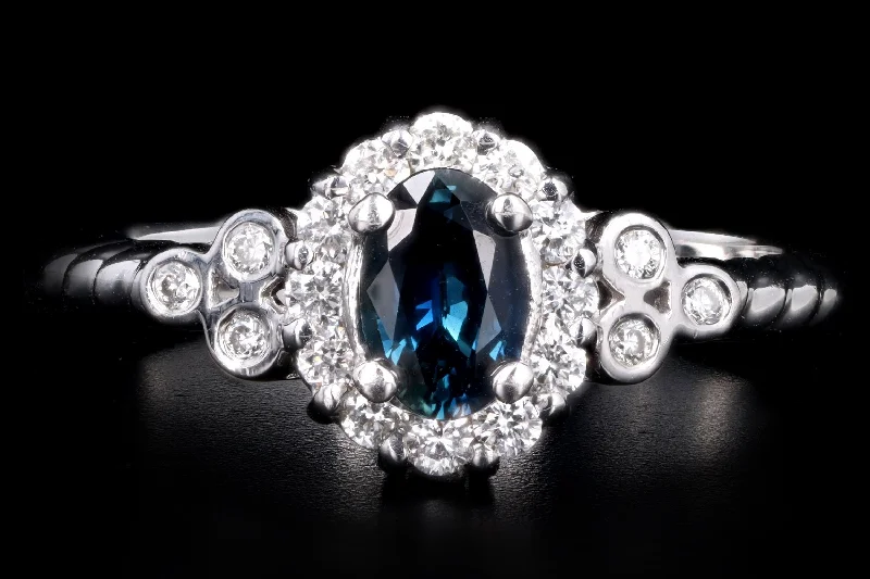 Modern 14K White Gold .71 Carat Natural Sapphire & Diamond Ring