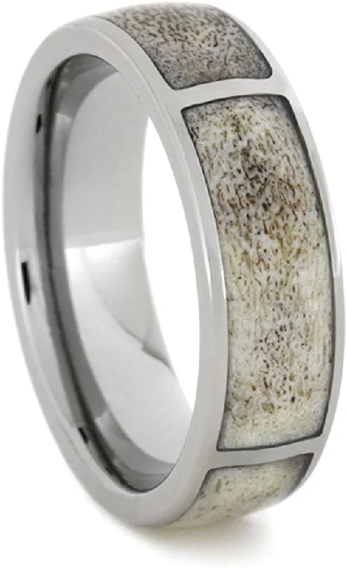 Antler Inlay 6mm Comfort-Fit Titanium Hunters Wedding Band, Size 15.5