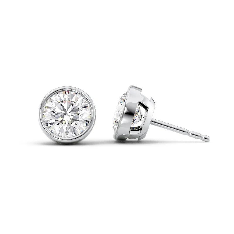 1 CTW Bezel Stud Earrings Set With Round Lab Diamonds