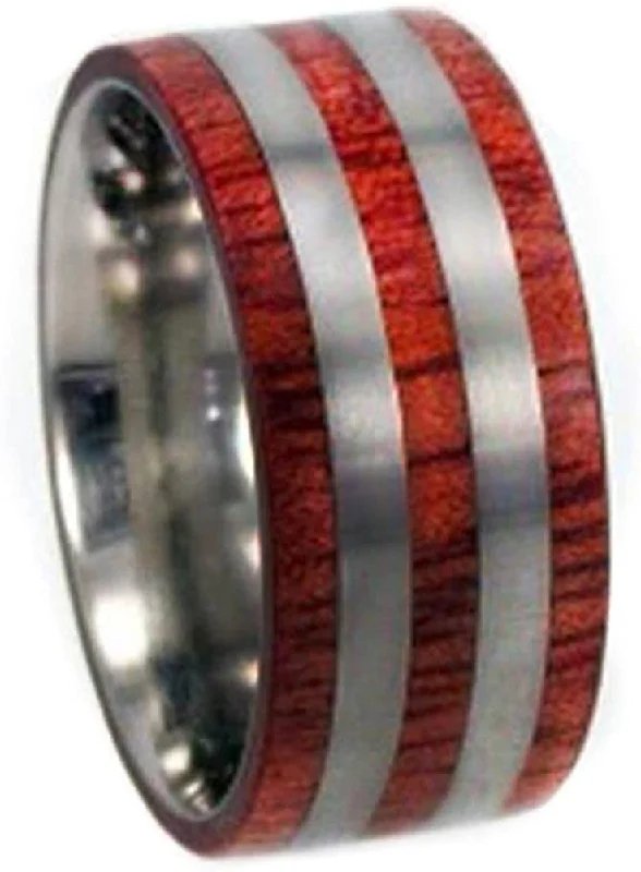 Bloodwood, Titanium Pinstripes 10mm Comfort Fit Titanium Wedding Band, Size 11