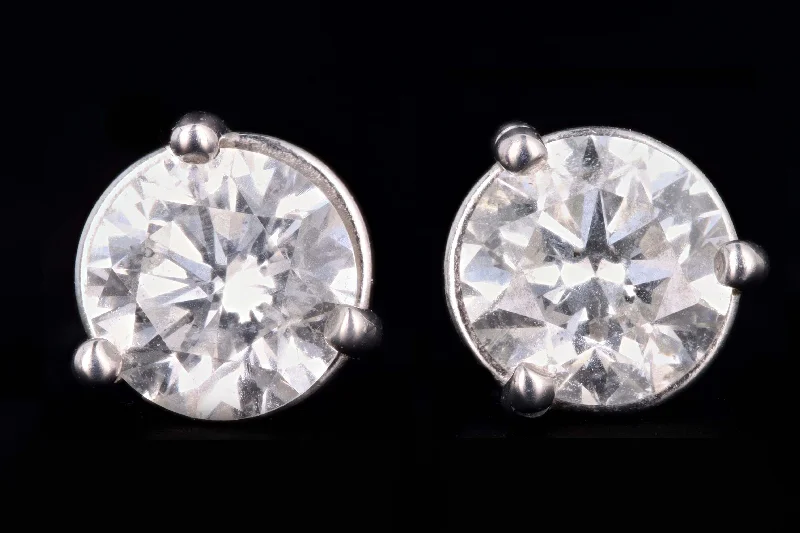 New 14K White Gold 1.05 Carat Total Weight Round Brilliant Cut Diamond Stud Earrings