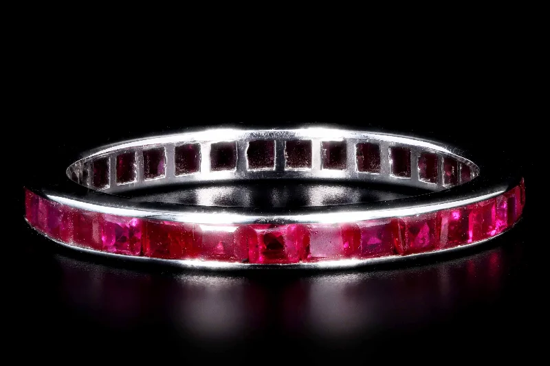 Art Deco 14K White Channel Set Gold Ruby Eternity Band Ring c.1930's