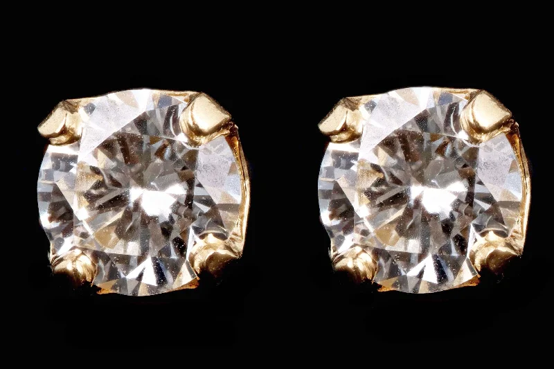 Modern 14K Yellow Gold .45 Carat Round Brilliant Diamond Stud Earrings