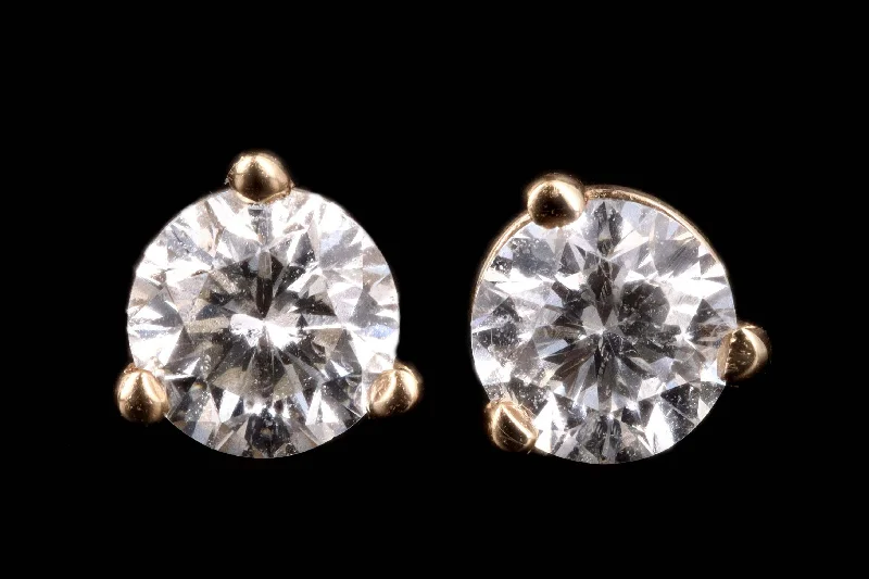 New 14K Gold .44 Carat Round Brilliant Cut Diamond Martini Stud Earrings