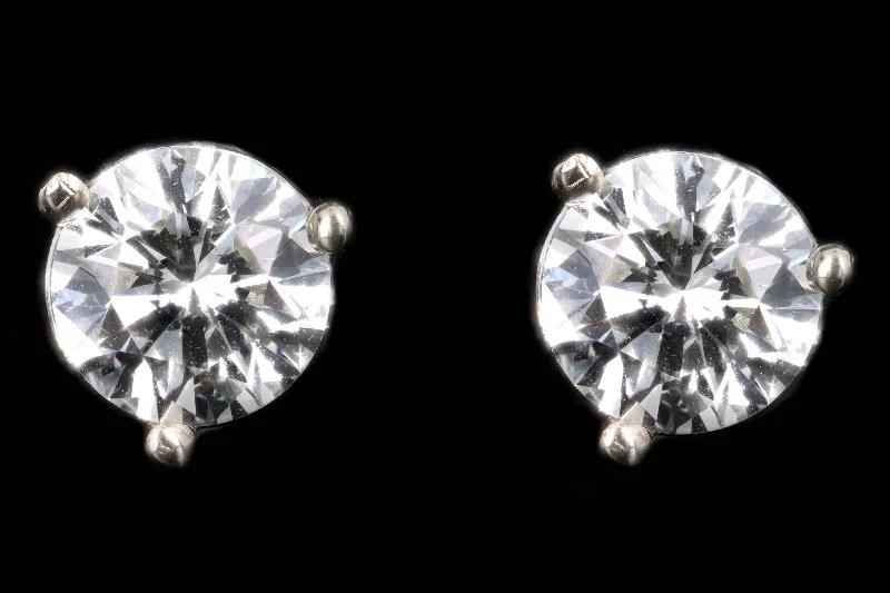 New 14K White Gold 1.03 Carat Round Brilliant Cut Diamond Martini Stud Earrings