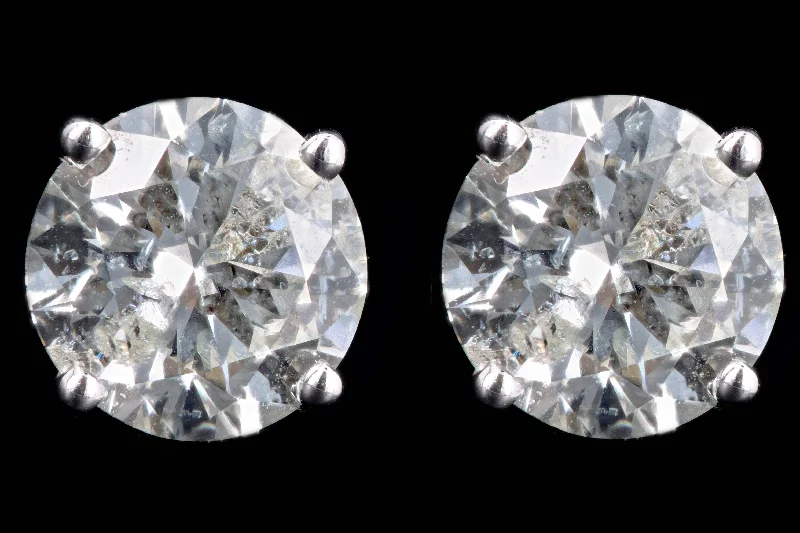 New 14K White Gold 1.80 Carat Round Brilliant Diamond Stud Earrings