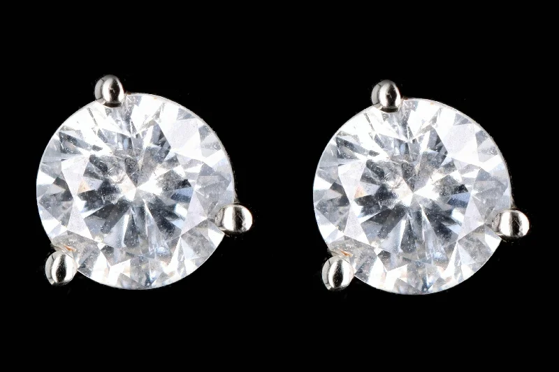 New 14K White Gold 1 Carat Round Brilliant Diamond Stud Earrings