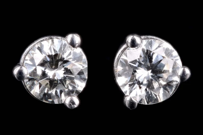 New 14K White Gold .36 Carat Round Brilliant Cut Diamond Martini Stud Earrings