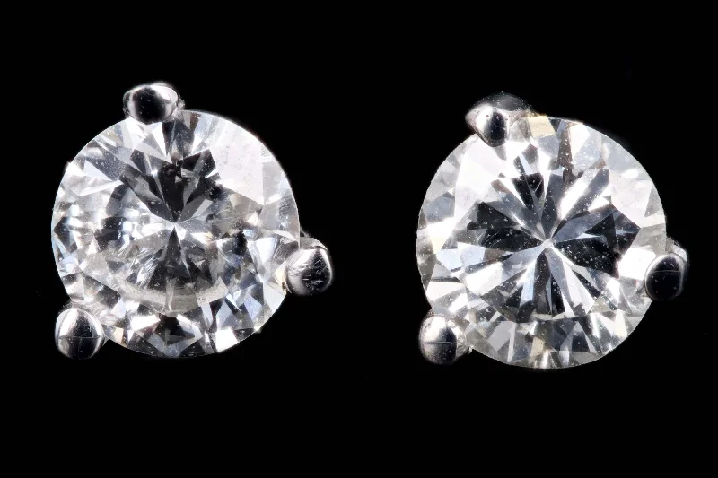 New 14K White Gold .39 Carat Round Brilliant Cut Diamond Martini Stud Earrings