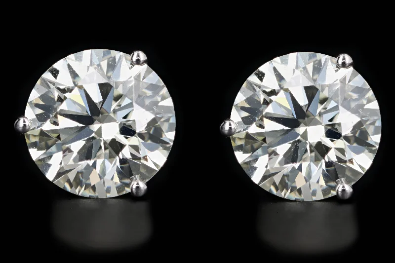 New 14K White Gold 4.16 Carat Total Weight Round Brilliant Diamond Martini Stud Earrings