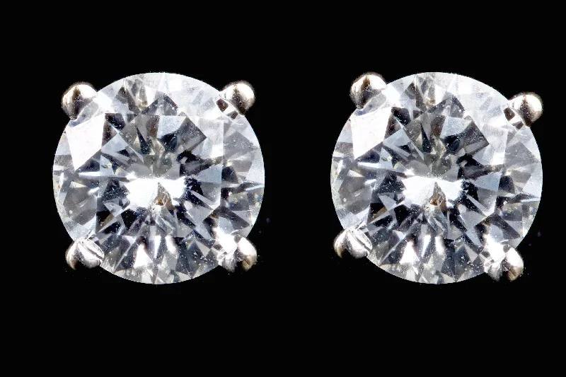 New 14K White Gold .88 Carat Round Brilliant Diamond Screw Back Stud Earrings