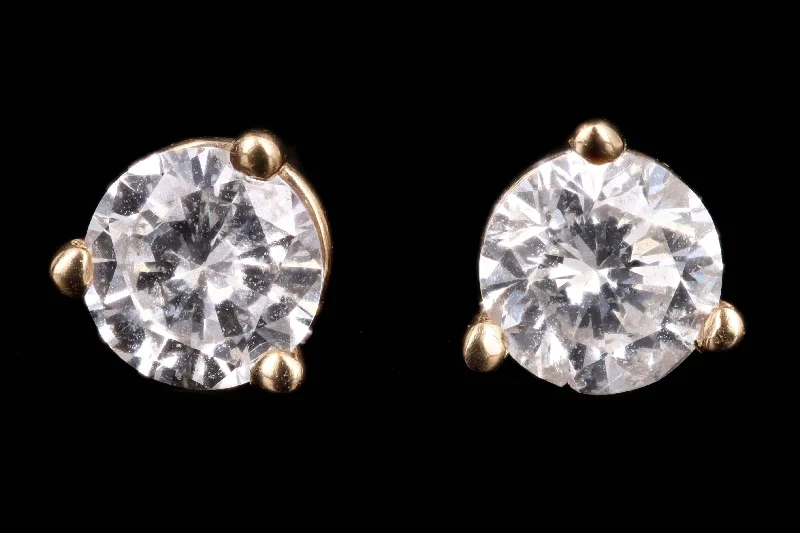 New 14K Yellow Gold .50 Carat Round Brilliant Cut Diamond Martini Stud Earrings