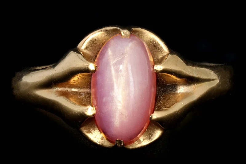 Victorian 18K Gold Pink Star Sapphire Belcher Mounted Ring c.1893