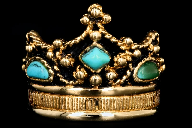 Vintage 14K Yellow Gold Turquoise Crown Ring