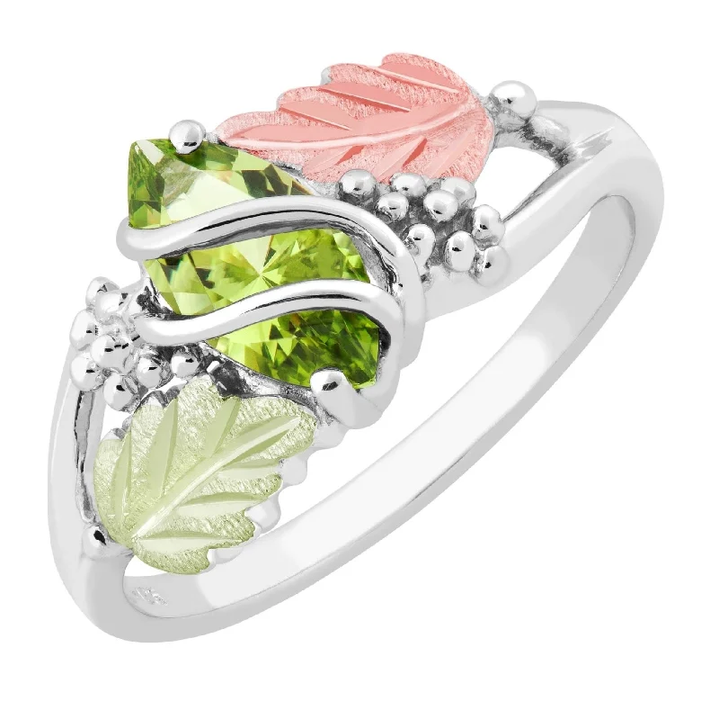 Ave 369 Marquise Synthetic Peridot August Birthstone Wrap Ring, Sterling Silver, 12k Green and Rose Black Hills Gold