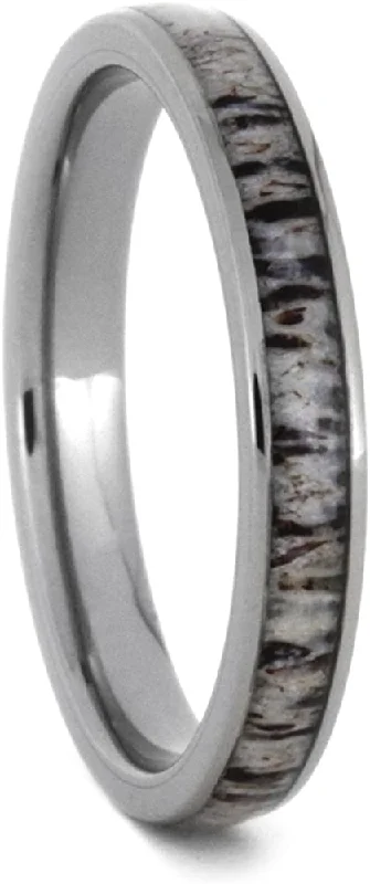 Deer Antler Inlay 3mm Comfort-Fit Titanium Wedding Band, Size 9.5