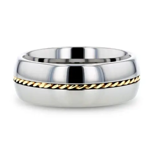 Domed Tungsten 6mm Band with 14K Yellow Gold Braided Inlay