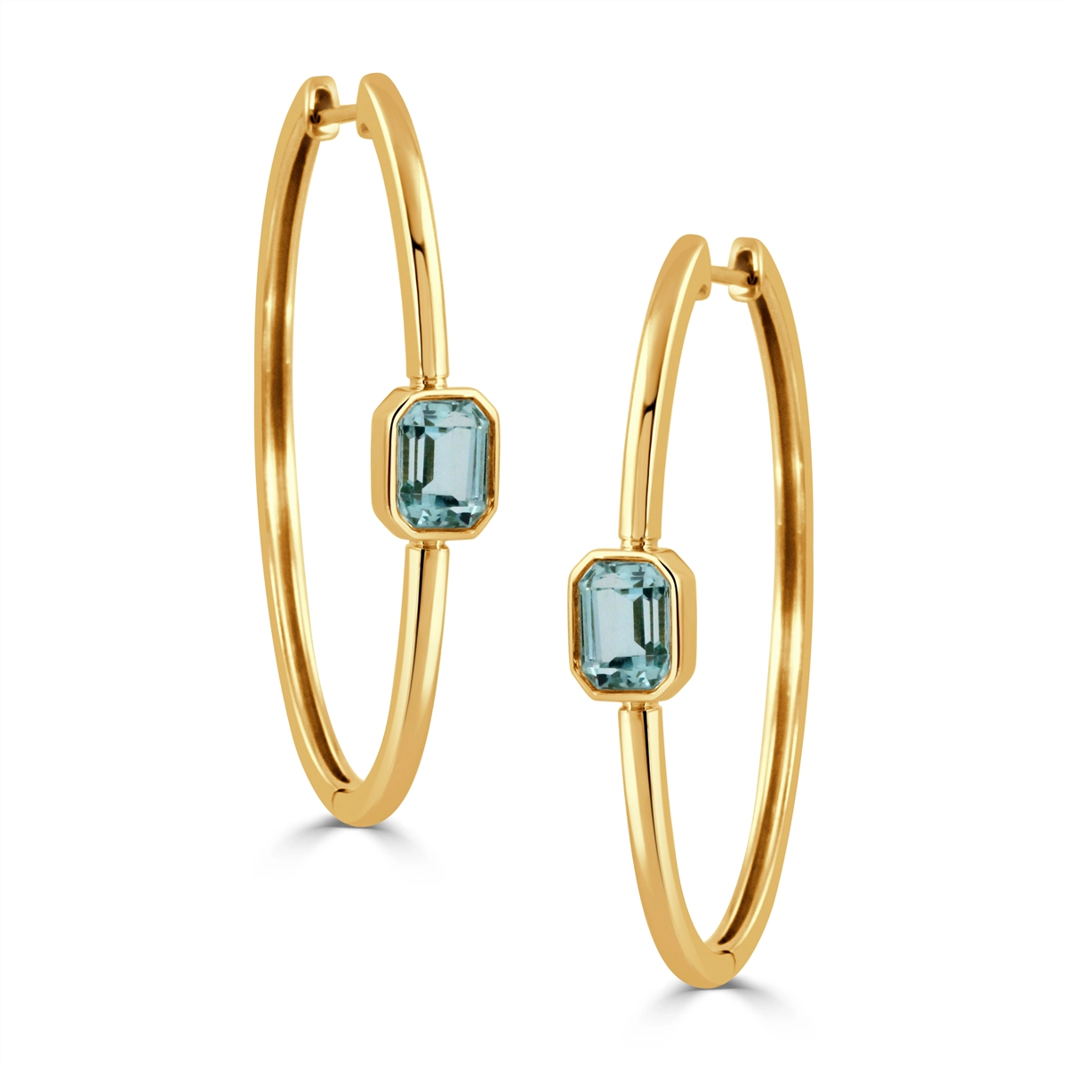 Doves 18K Yellow Gold Earring with Emerald Cut Sky Blue Topaz