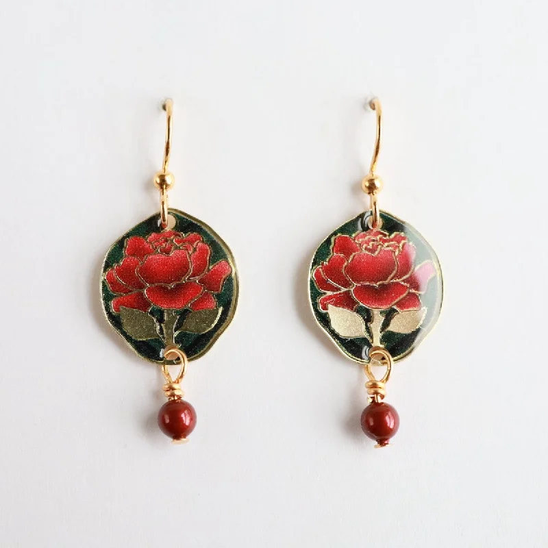 Gold Red Rose Earring  - Plated Surgical Steel Ear