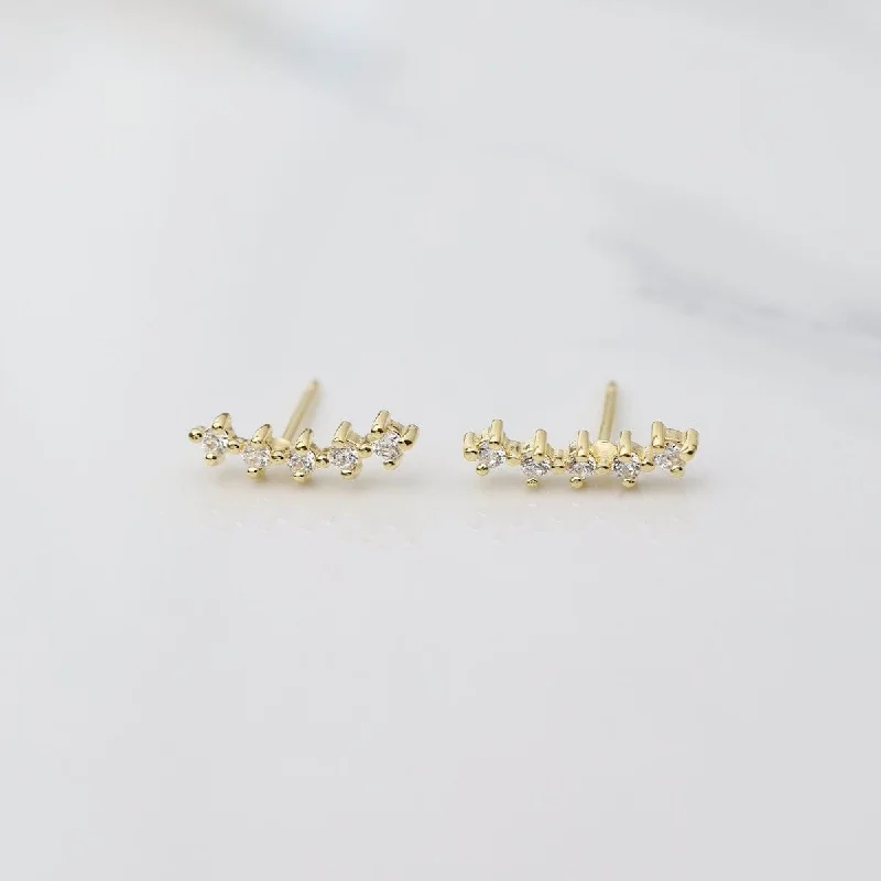 Gold Vermeil Shared Prong Curve of CZs Stud Earrings