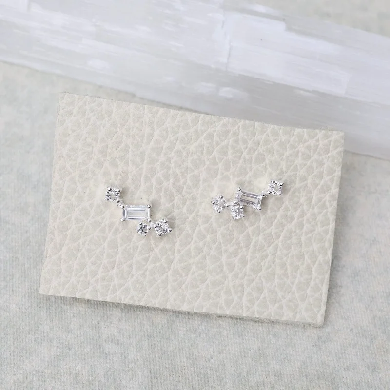 Scatter Studs with White Topaz Baguettes & Round Stones