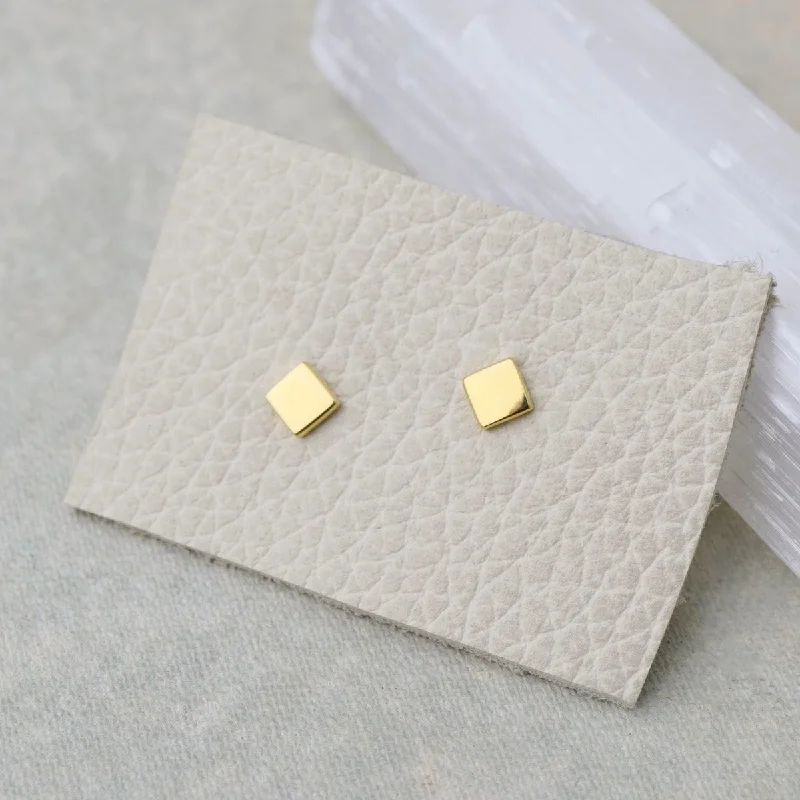 Tiny Square Stud Earrings - Gold Vermeil