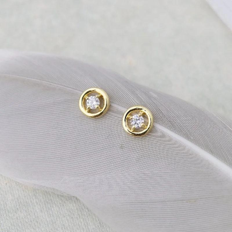 Gold Vermeil Wire Circle Stud with Claw Set CZ Earrings