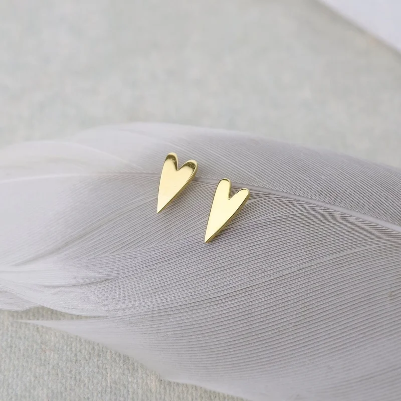 Gold Vermeil Long Flat Heart Stud Earrings